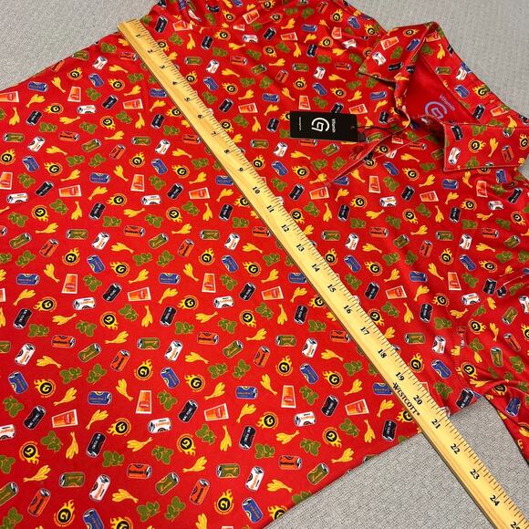 Vitamin G Polo Shirt XL Red Geometric Beer Hops Performance Golf NWT - Picture 7 of 8